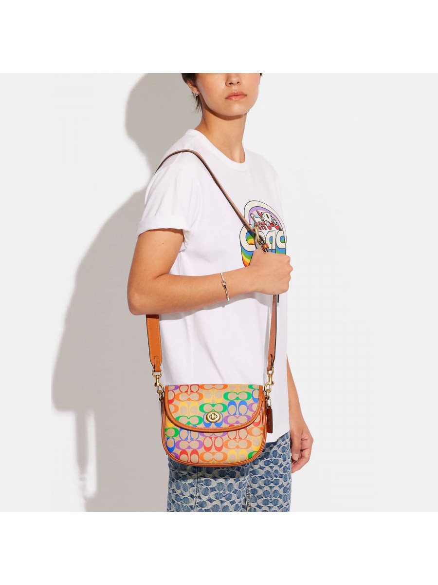 Сумка Coach Rainbow Signature Canvas Willow Saddle Bag (B4/Tan Hazelnut Multi)
