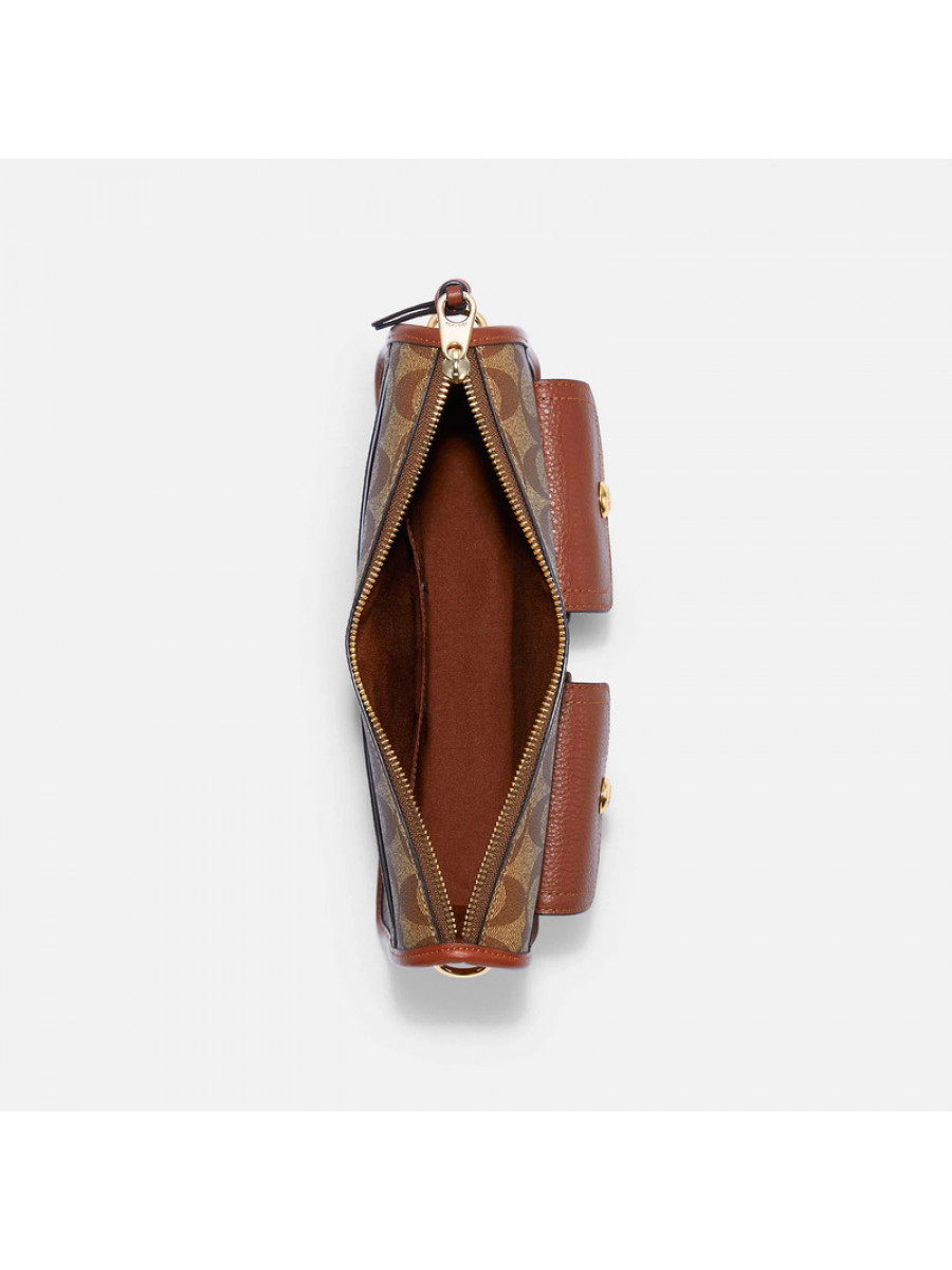 Сумка Coach Pennie Crossbody With Coin Case In Signature Canvas – Khaki/Redwood