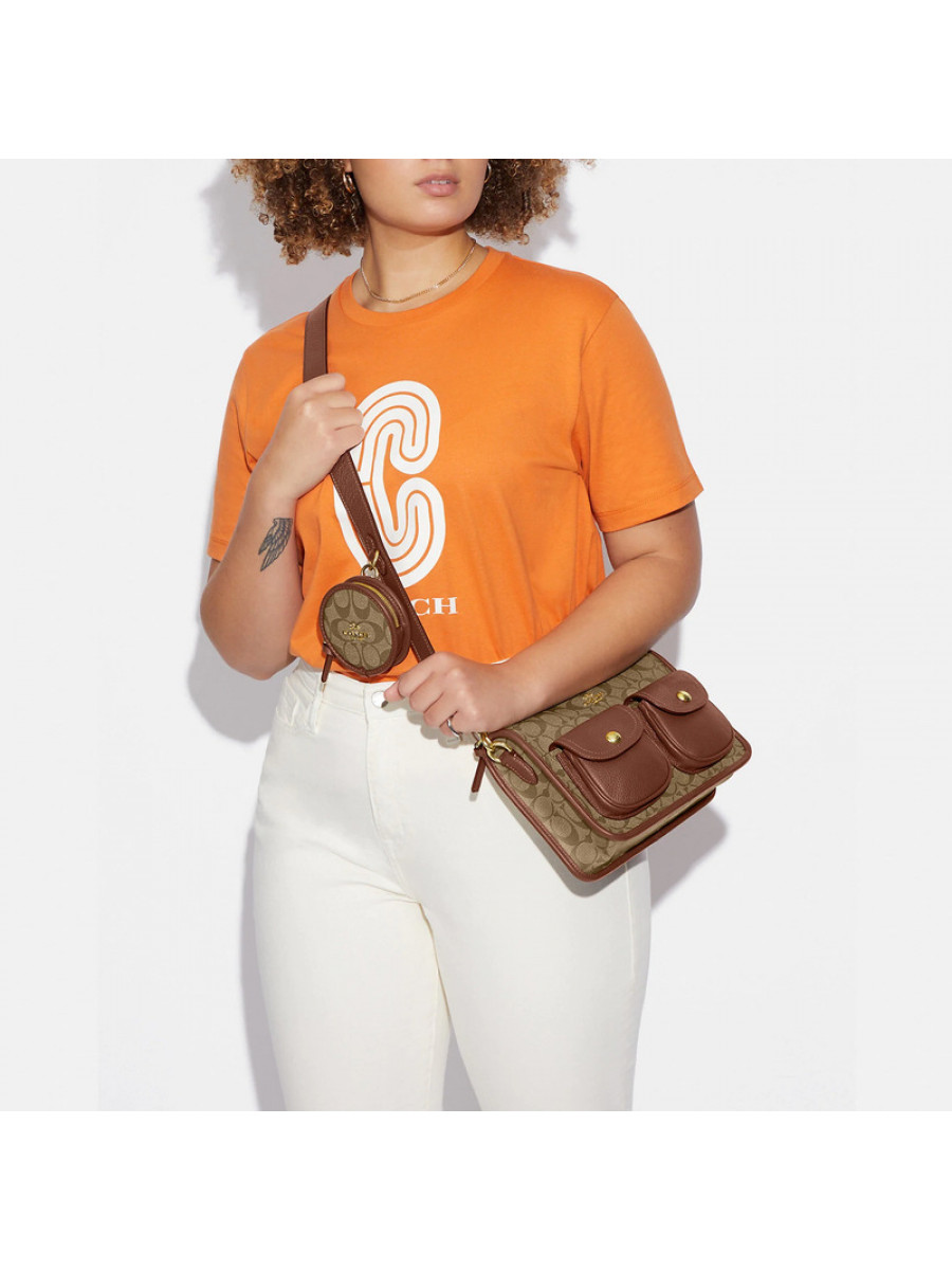 Сумка Coach Pennie Crossbody With Coin Case In Signature Canvas – Khaki/Redwood
