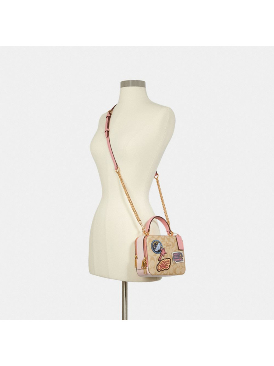 Сумка Disney X Coach Box Crossbody Purse Bag Cinderella Canvas Pink Patches