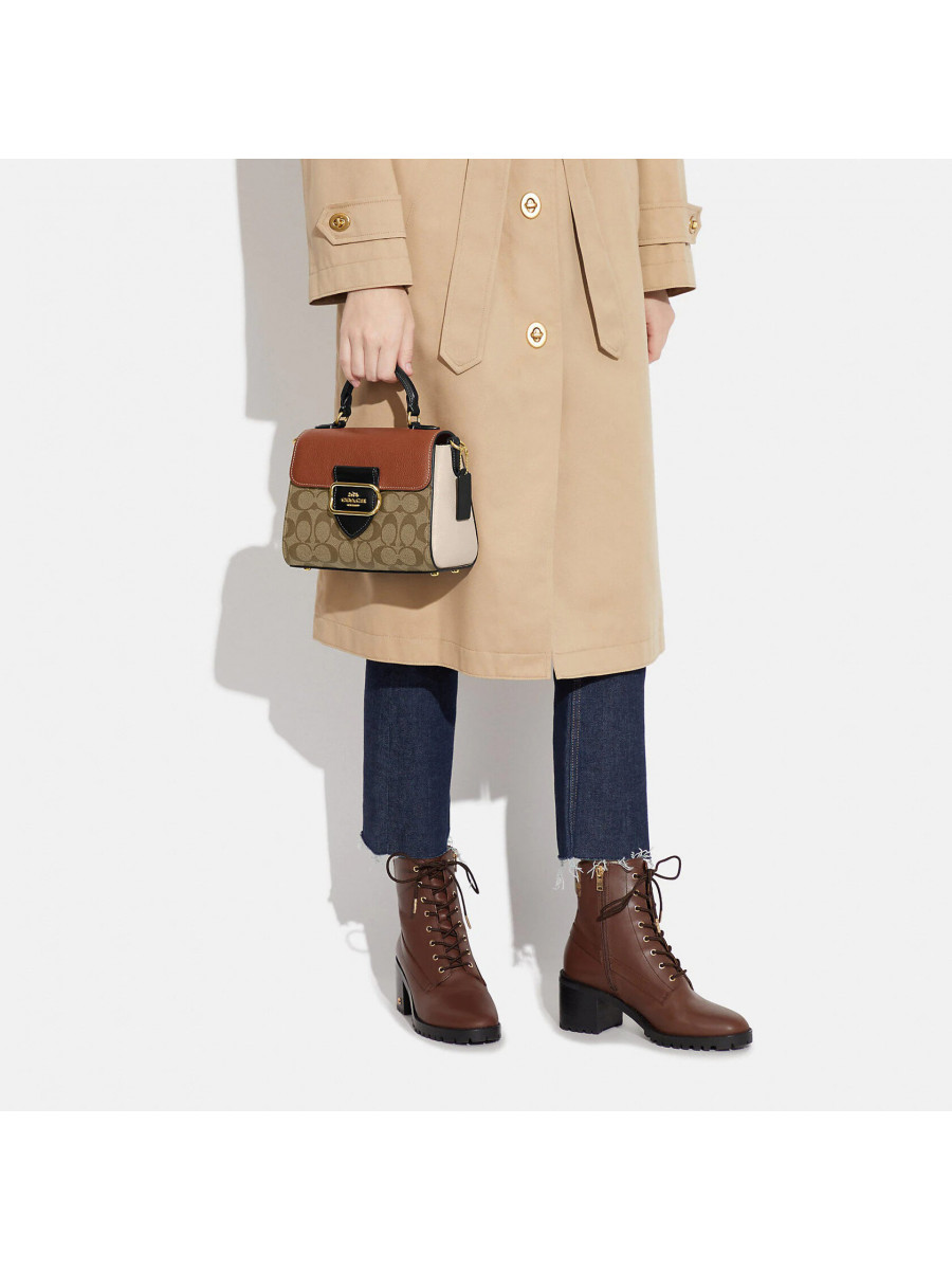 Сумка Coach Morgan Top Handle Satchel In Colorblock Signature Canvas - Gold/Khaki Multi
