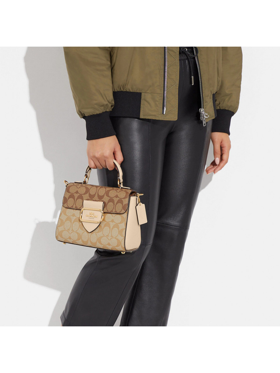 Сумка Coach Morgan Top Handle Satchel In Blocked Signature Canvas - Gold/Light Khaki Multi