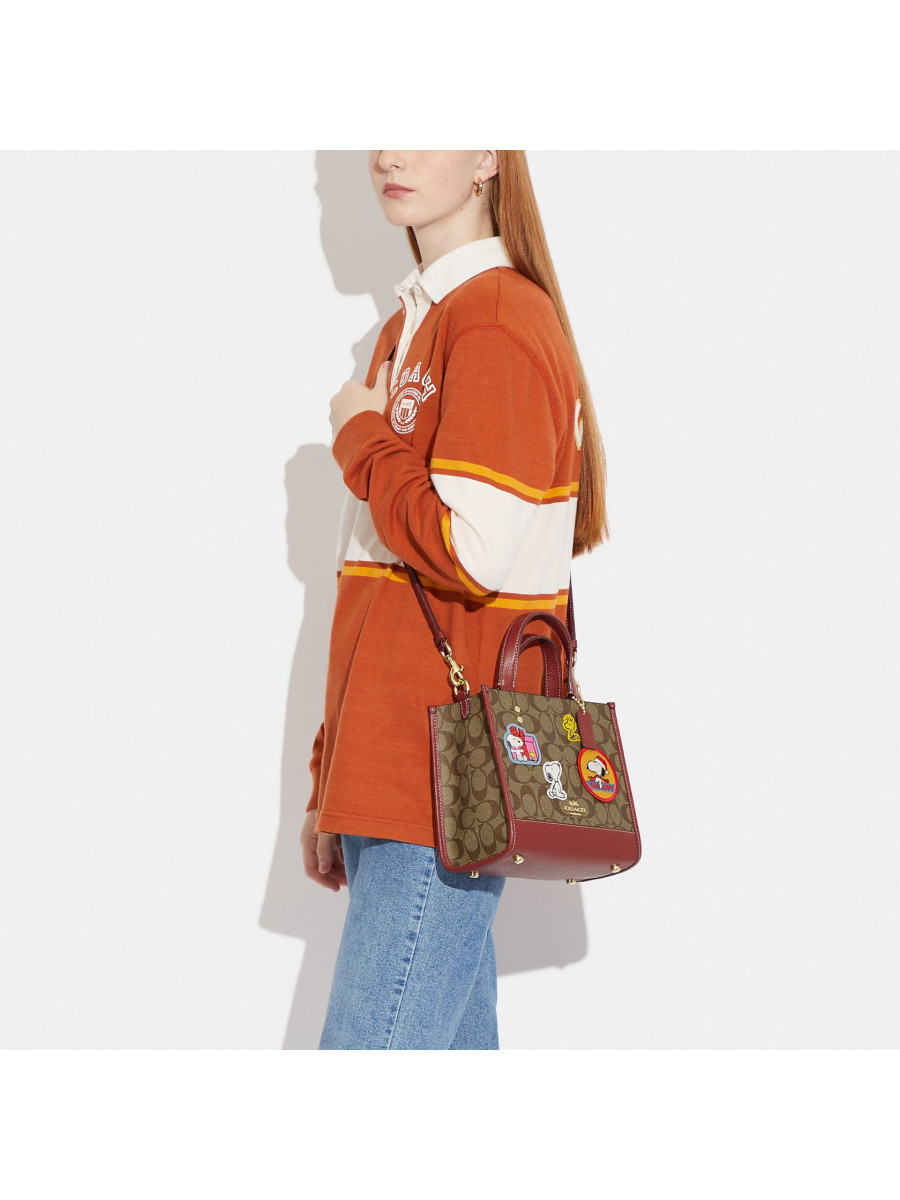 Сумка Coach X Peanuts Dempsey Tote 22 In Signature Canvas With Patches - Gold/Khaki/Redwood Multi