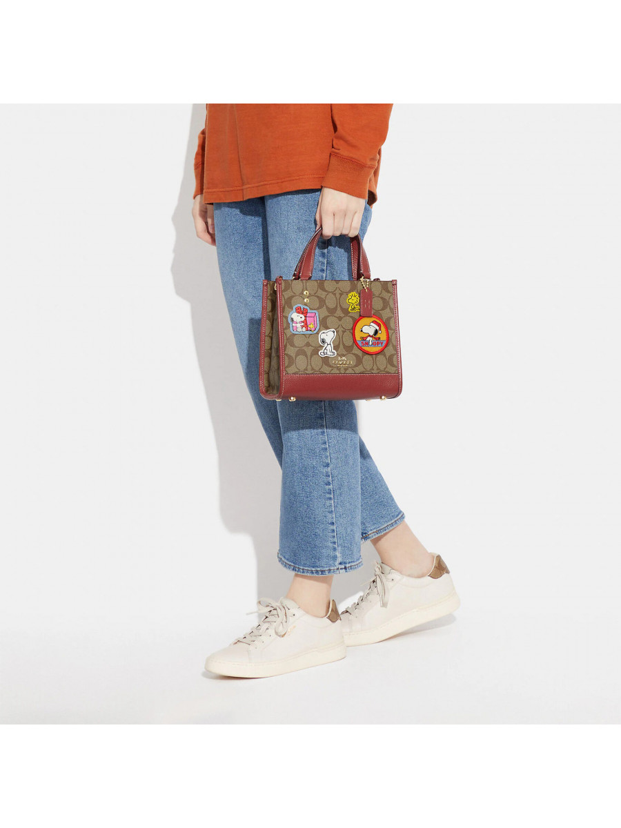 Сумка Coach X Peanuts Dempsey Tote 22 In Signature Canvas With Patches - Gold/Khaki/Redwood Multi
