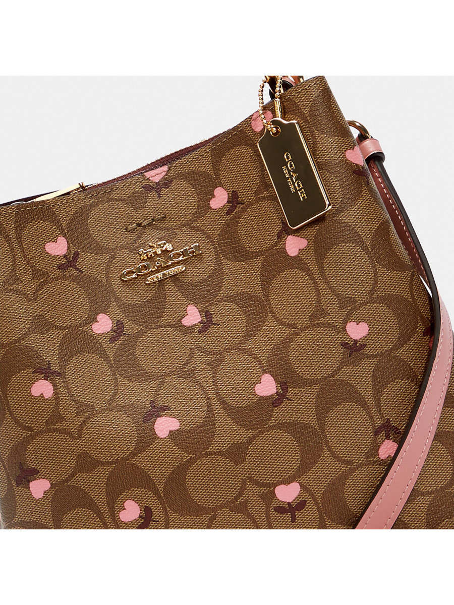 Сумка Coach Small Town Bucket Bag In Signature Canvas With Heart Floral Print - Im/Khaki Red Multi Wine