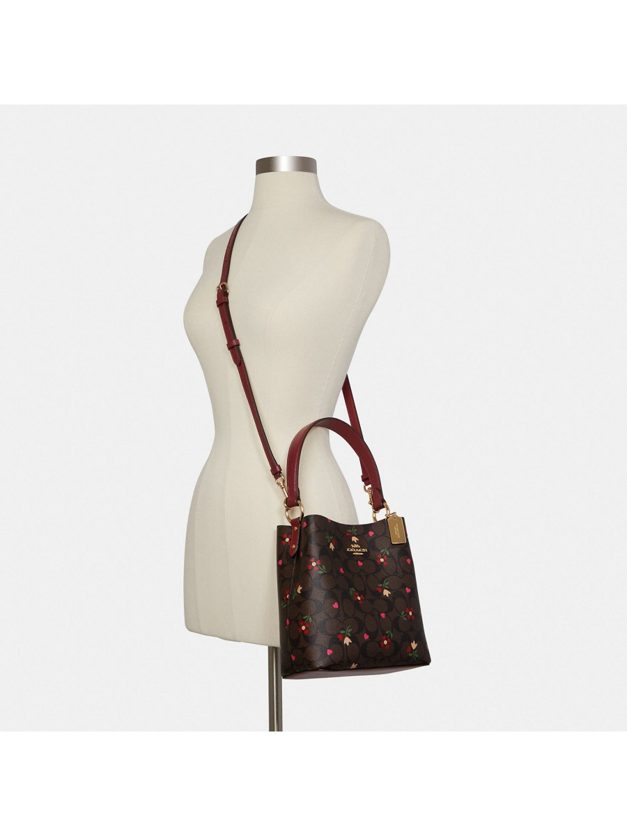 Сумка Coach Small Town Bucket Bag In Signature Canvas With Heart Petal Print - Gold/Brown Multi