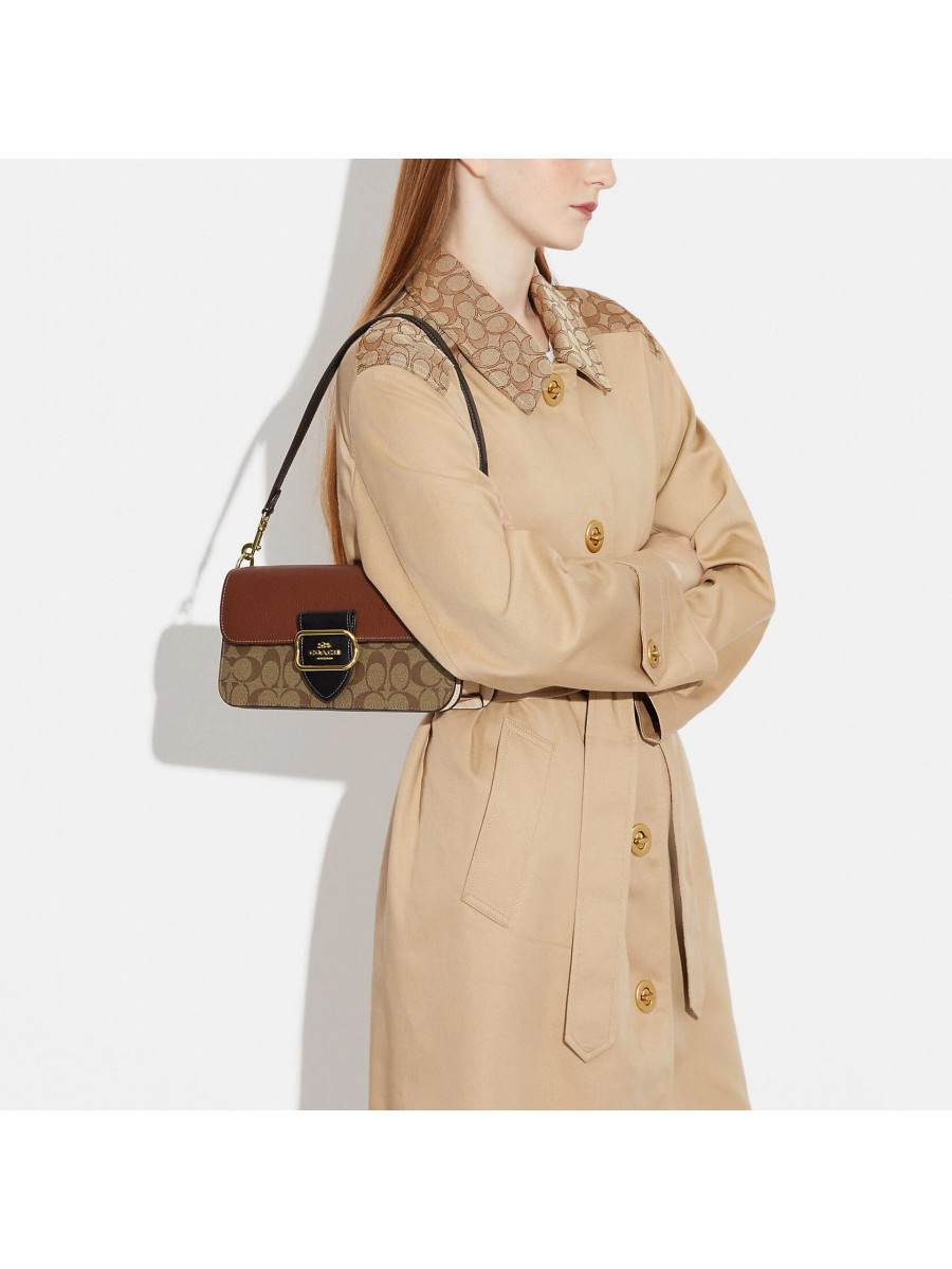 Сумка Coach Morgan Shoulder Bag In Colorblock Signature Canvas - Gold/Khaki Multi