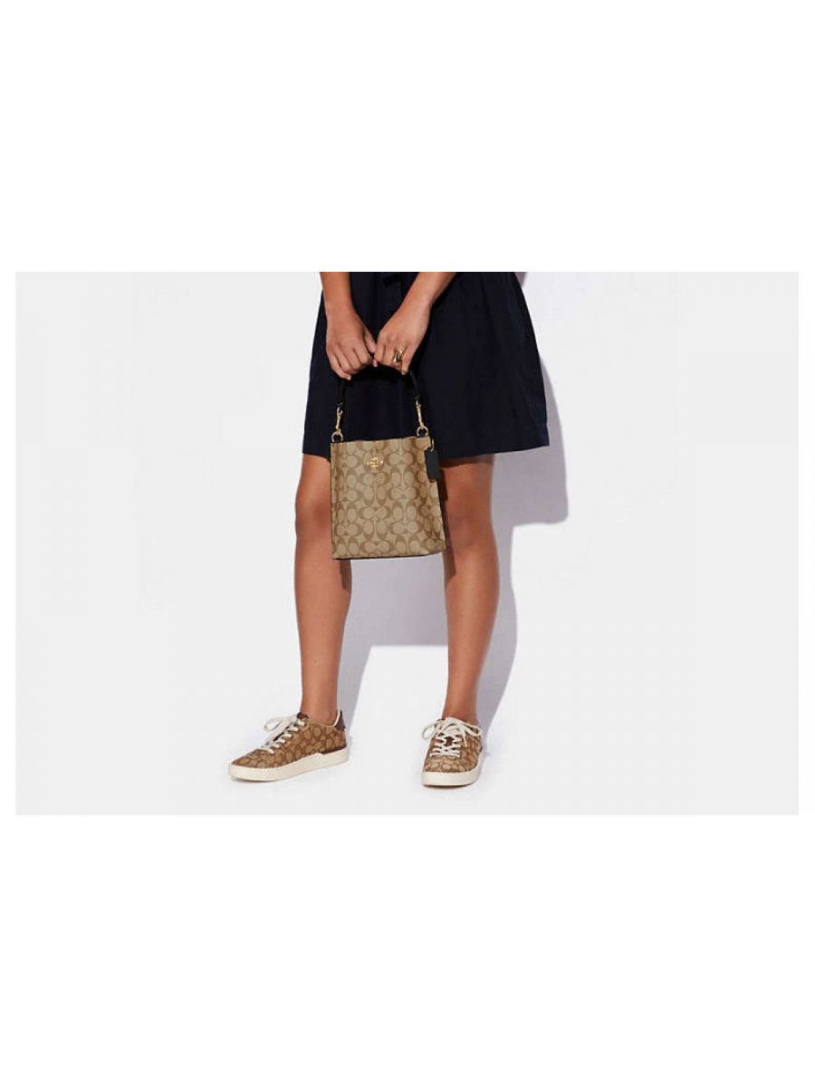Сумка Coach Mollie Bucket Bag 22 In Signature Canvas - Gold/Khaki/Black