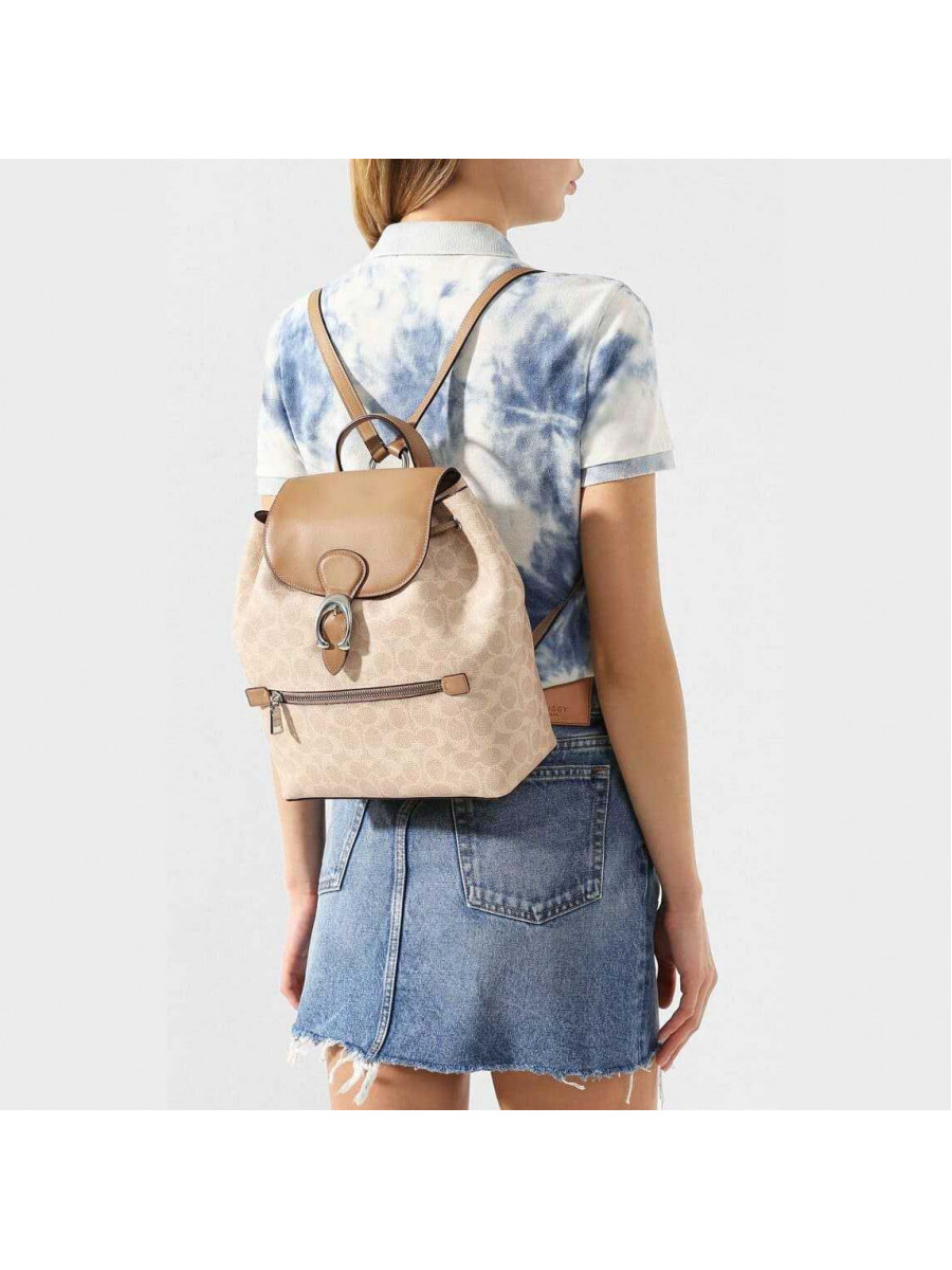 Рюкзак Coach Evie Backpack In Signature Canvas (Tan)(Серебро)