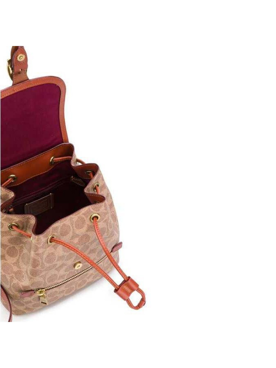 Рюкзак Coach Evie Backpack In Signature Canvas (Tan/Rust/Brass)(Золото)