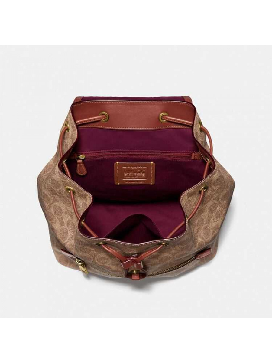 Рюкзак Coach Evie Backpack In Signature Canvas (Tan/Rust/Brass)(Золото)
