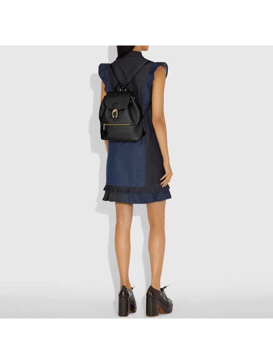 Рюкзак Coach Evie Backpack In Signature Canvas (Black)(Золото)