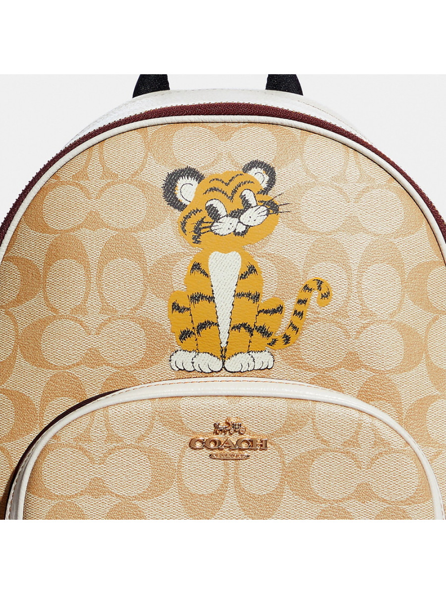 Рюкзак Coach Court Backpack In Signature Canvas With Tiger – Light Khaki/Chalk