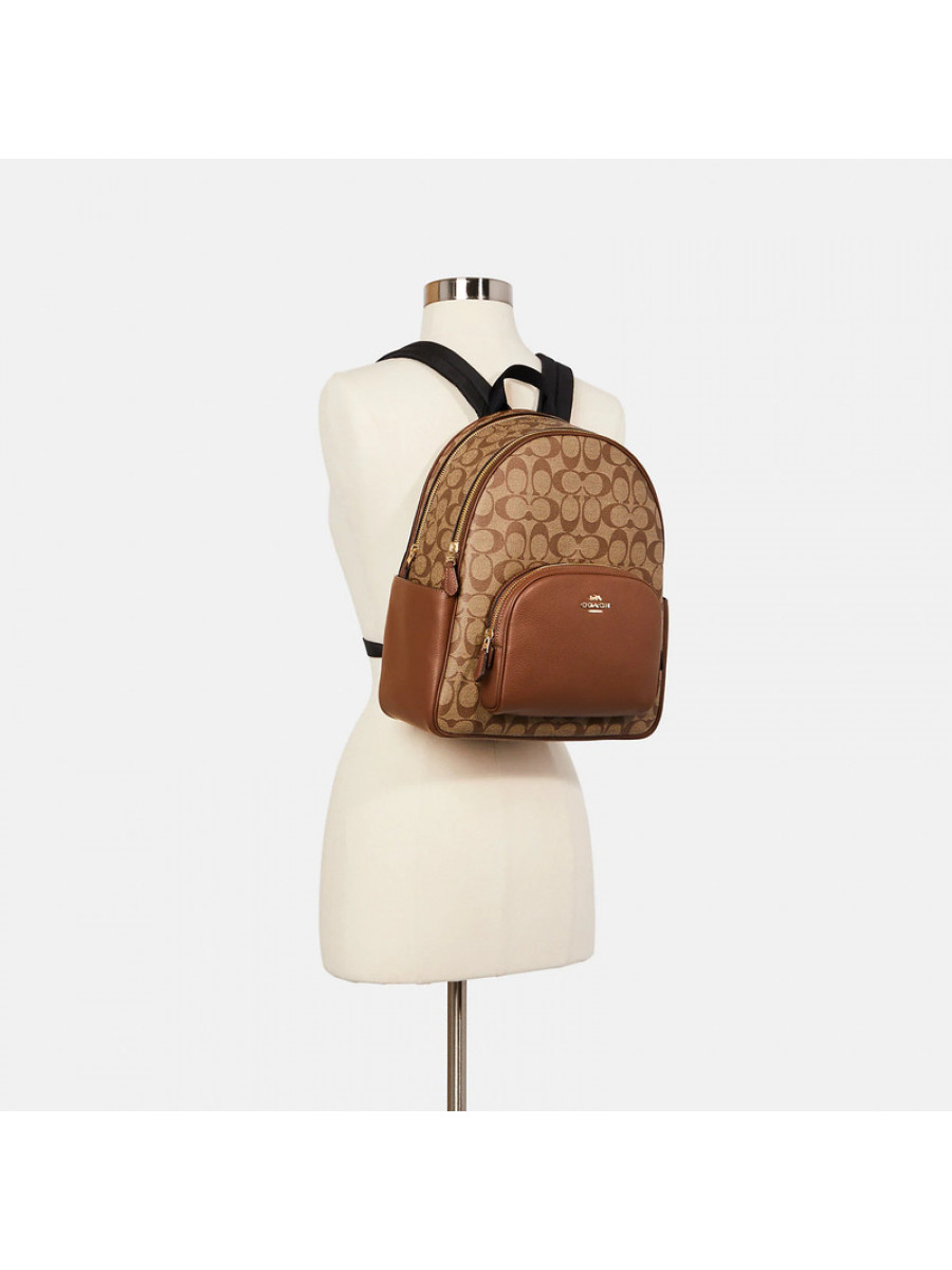 Рюкзак Coach Court Backpack In Signature Canvas – Im/Khaki/Saddle