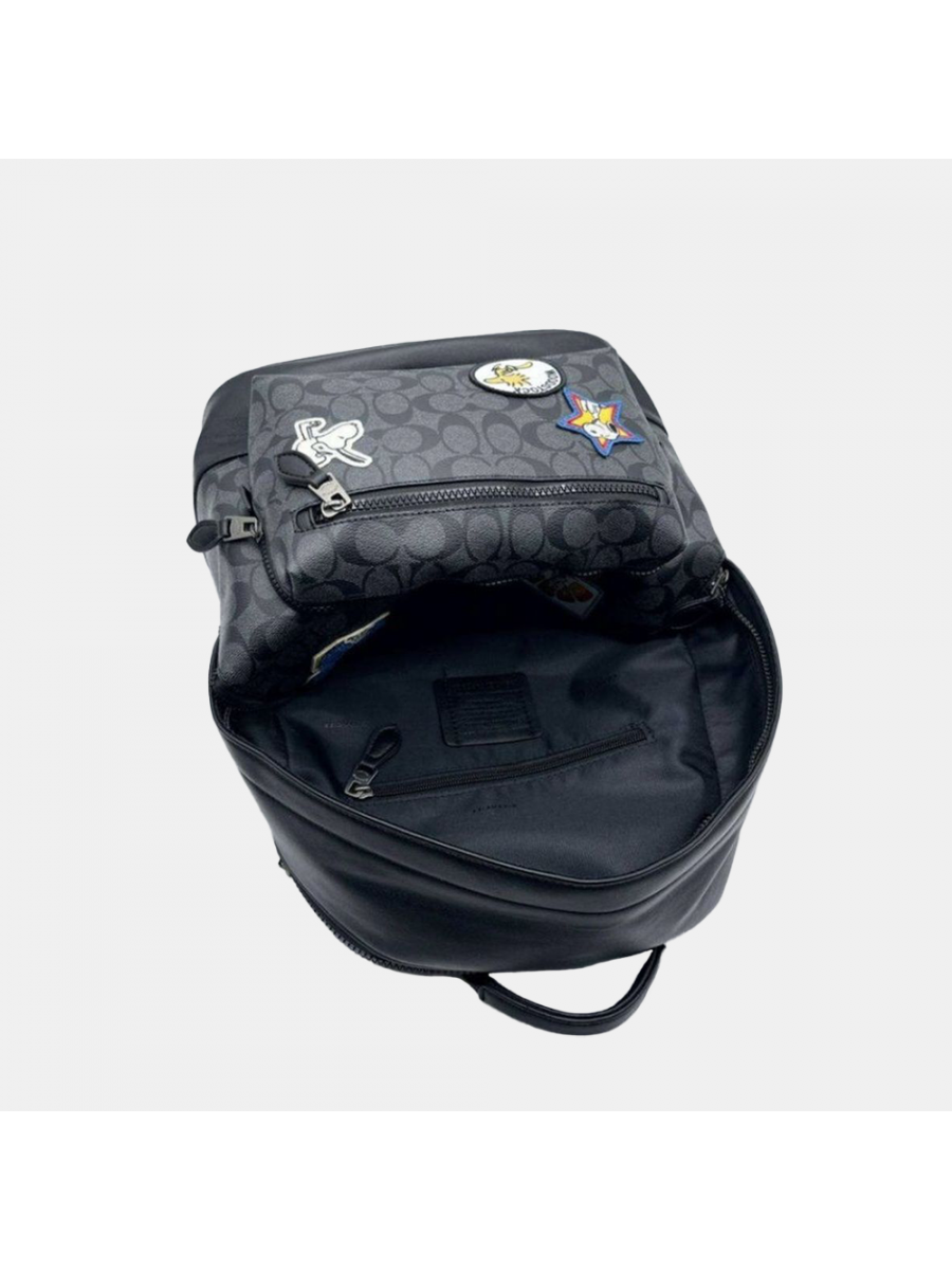 Рюкзак Coach Snoopy Court Backpack In Signature Canvas With Patches – Charcoal/Black