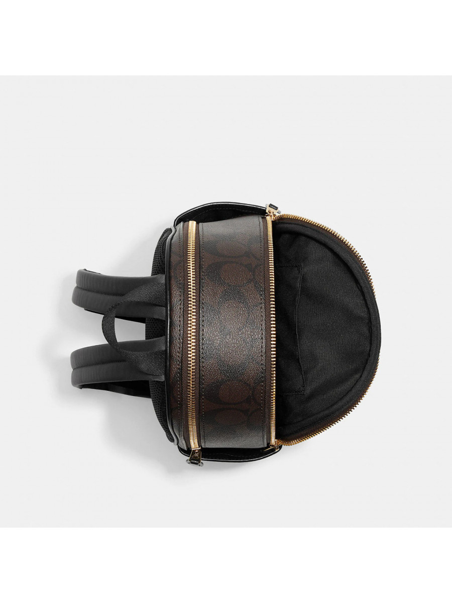 Рюкзак Coach Mini Court Backpack In Signature Canvas - Gold/Brown Black