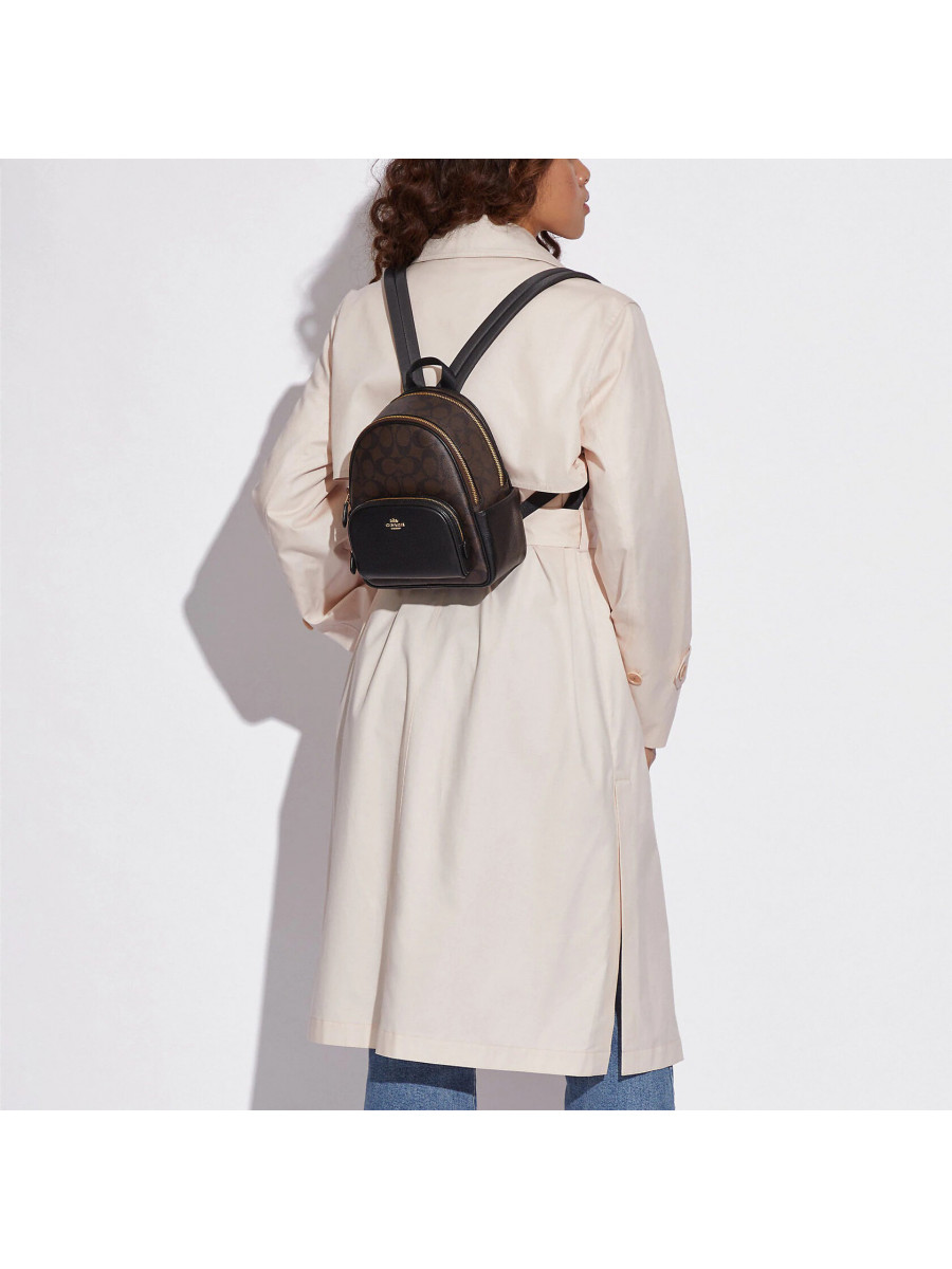 Рюкзак Coach Mini Court Backpack In Signature Canvas - Gold/Brown Black