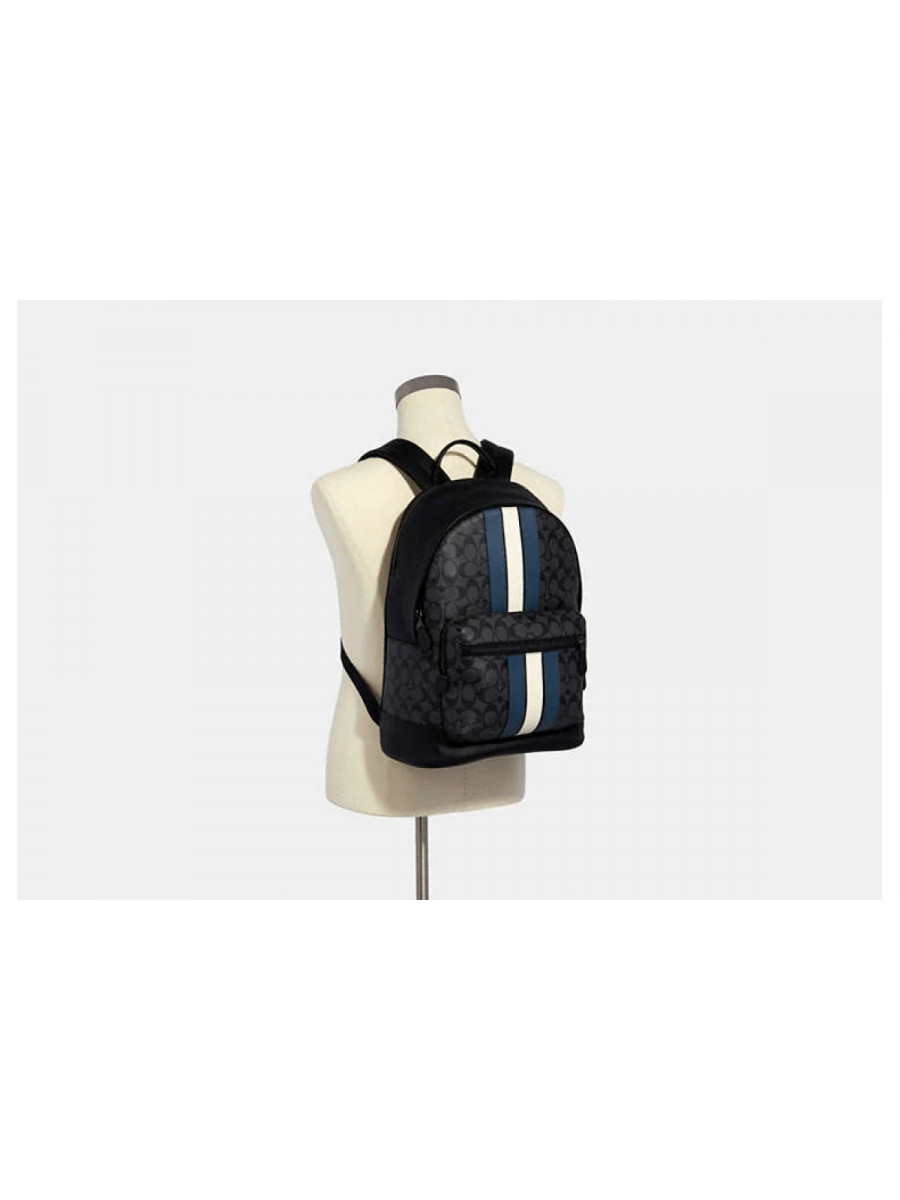 Рюкзак Coach West Backpack In Signature Canvas With Varsity Stripe - Gunmetal/Charcoal/Denim/Chalk