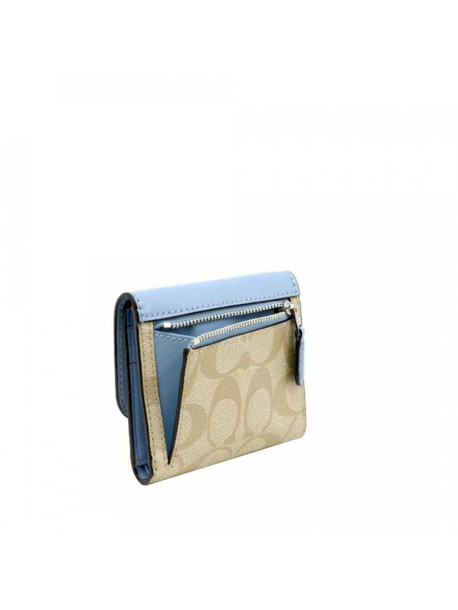 Кошелёк Coach Small Trifold Wallet In Signature Canvas (Khaki/Cornflower)(Золото)