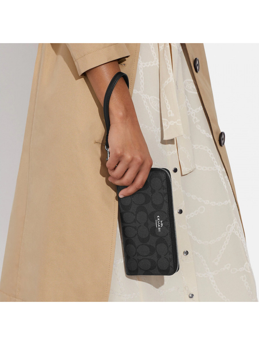 Кошелёк Coach Long Zip Around Wallet In Signature Canvas (Graphite/Black)
