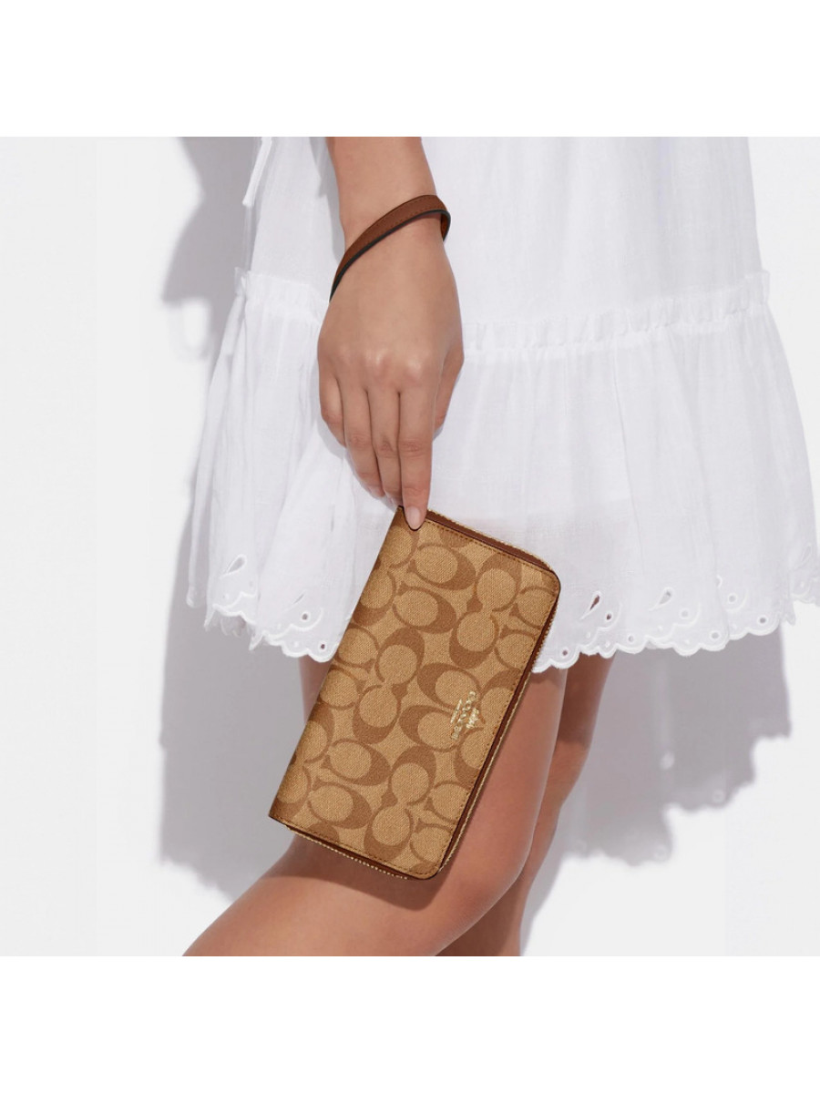 Кошелёк Coach Long Zip Around Wallet In Signature Canvas (Khaki/Saddle)