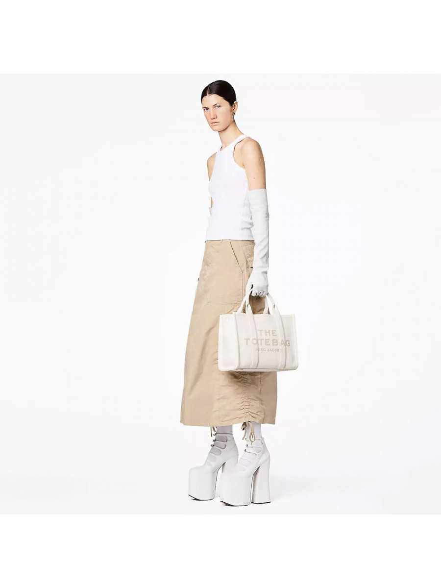 СУМКА MARC JACOBS THE LEATHER MEDIUM TOTE BAG COTTON/SILVER