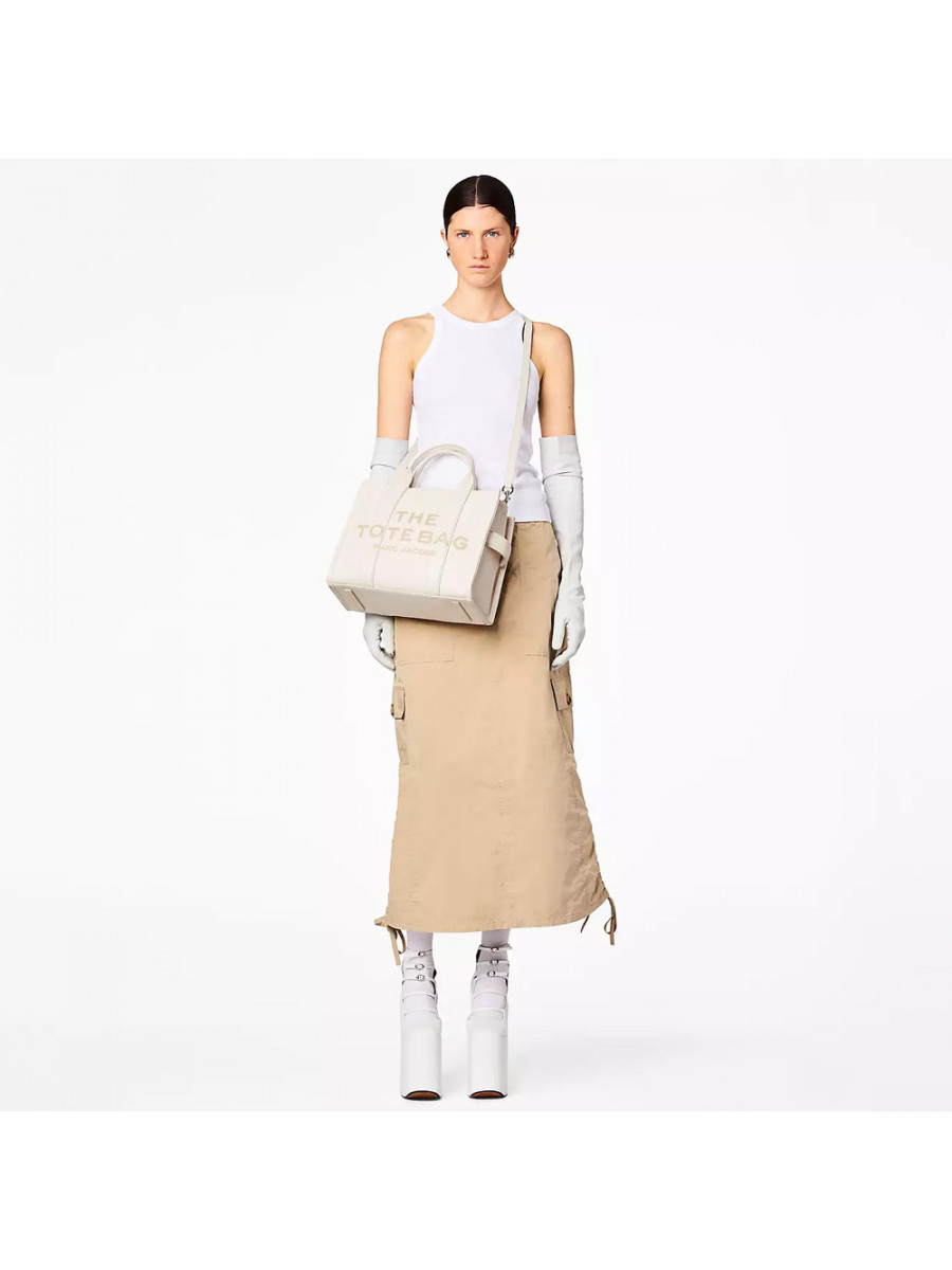 СУМКА MARC JACOBS THE LEATHER MEDIUM TOTE BAG COTTON/SILVER